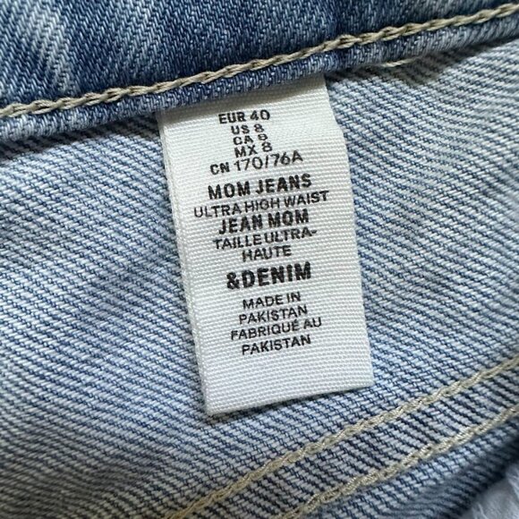 H&M &Denim High Waist Distressed Mom Jeans Light Blue Ripped Knees | Sz 8 Cotton - Picture 11 of 12